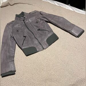 S - Guess Gray Quality Leather Bomber Jacket